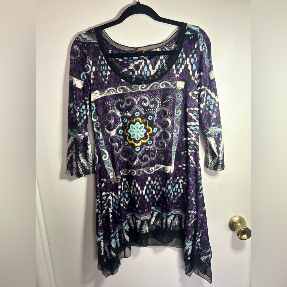 Chic Purple Patterned Tunic Top - image 1